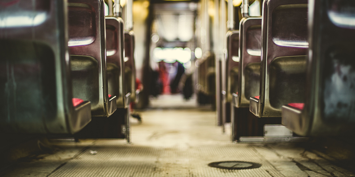 Blurred image of a bus. Public transportation.